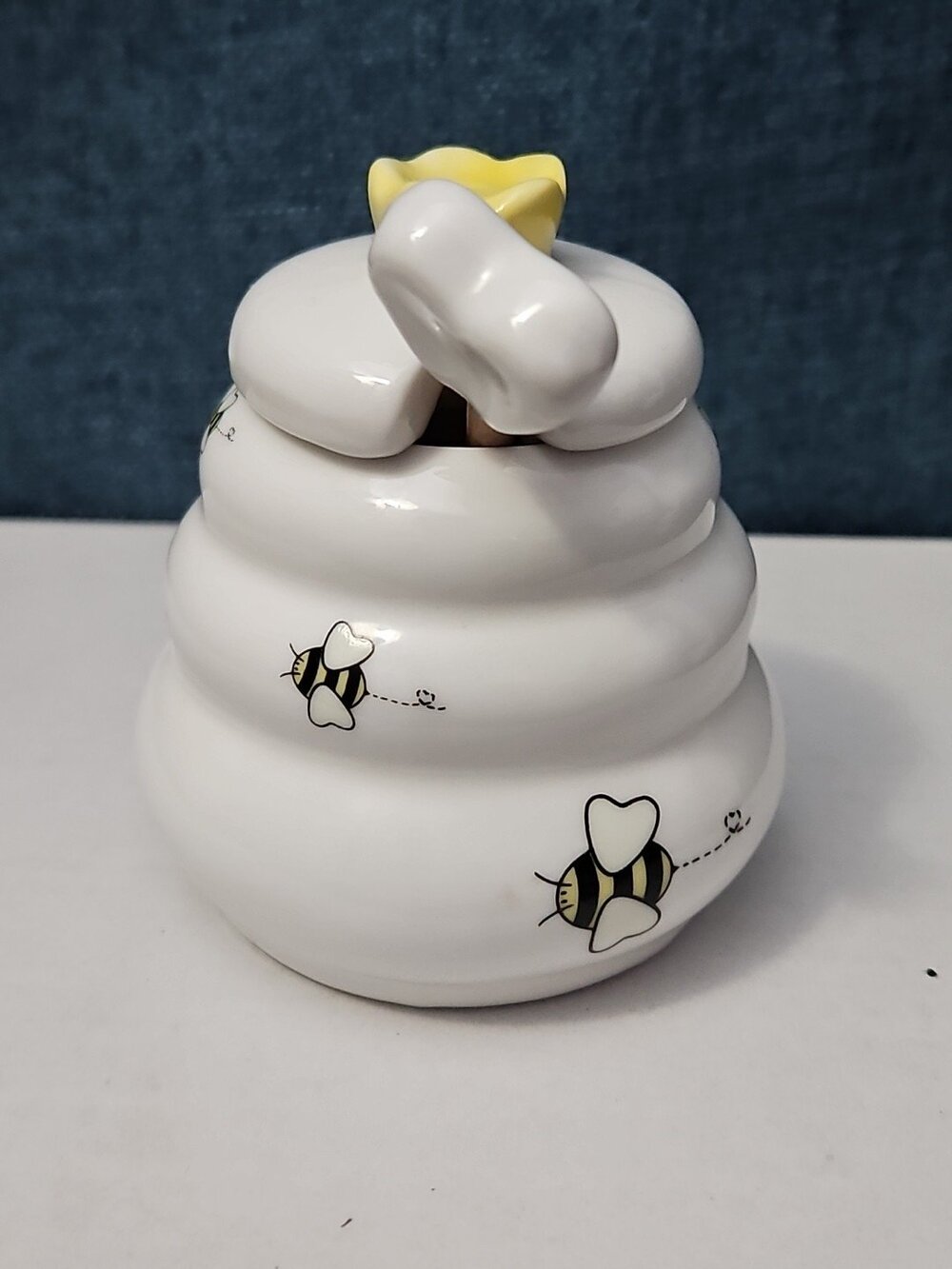 Mini Ceramic Beehive Honey Pot with Wooden Dipper | 3" Bee Theme Kitchen Decor - Picture 12 of 16